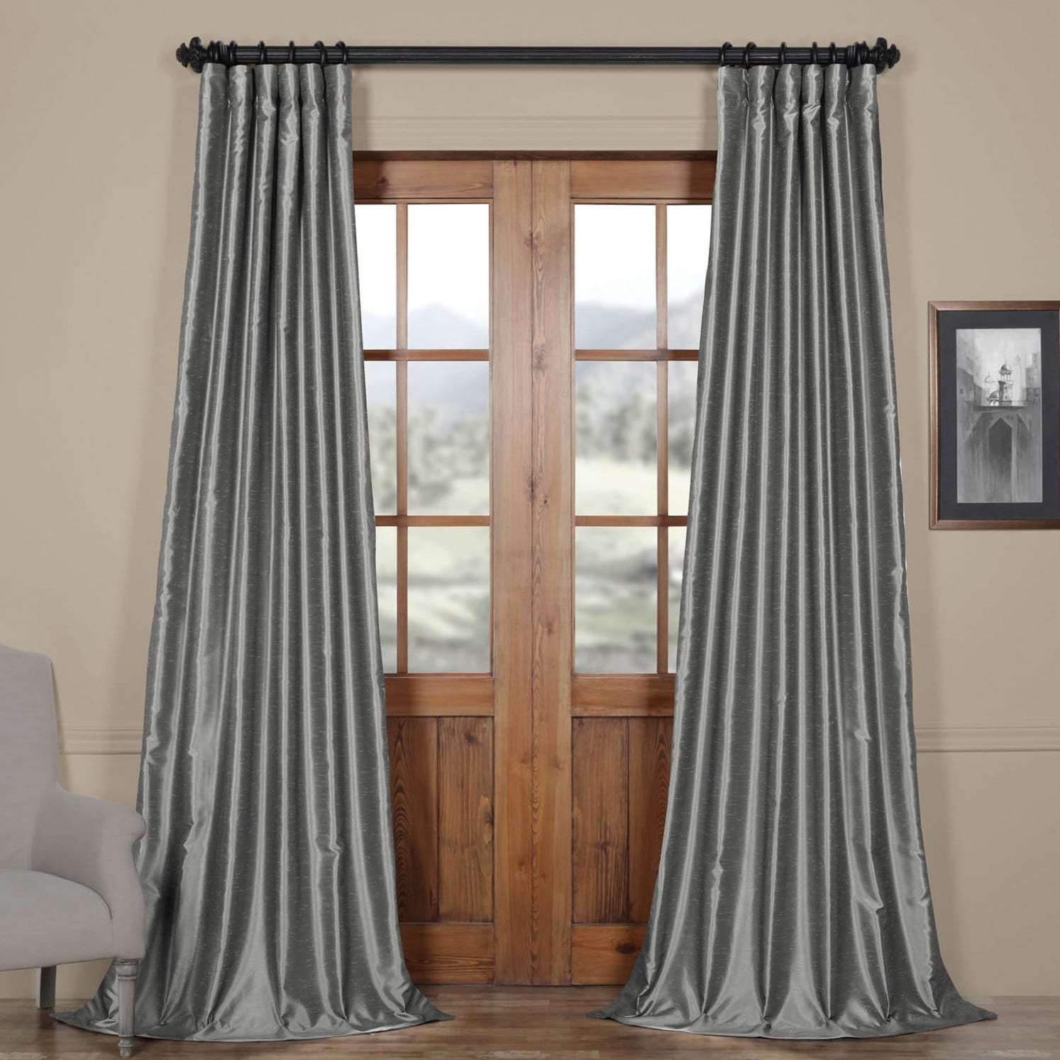 Exclusive Fabrics Storm Grey Vintage Faux Textured Dupioni Single Silk Curtain Panel Overstock 6298113