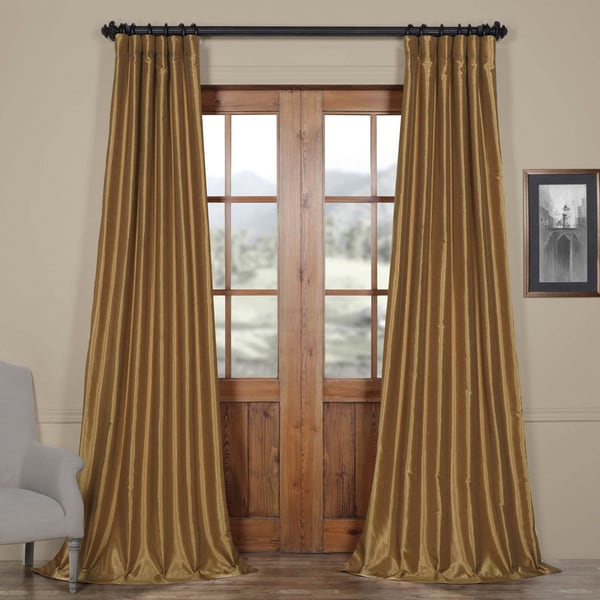Exclusive Fabrics Flax Gold Vintage Faux Textured Dupioni Silk Exclusive Fabrics Flax Gold Vintage Faux Textured Dupioni Silk Single Curtain Panel