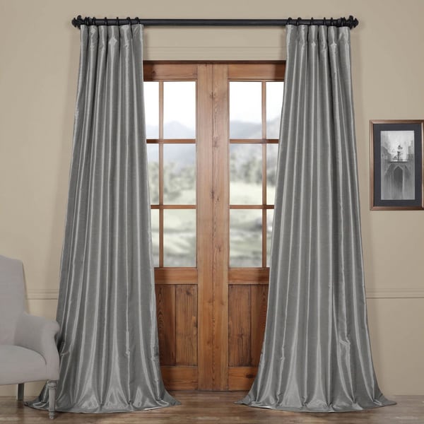 Exclusive Fabrics Silver Vintage Faux Textured Dupioni Silk Curtain Panel