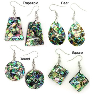 Pearlz High polish Ocean Abalone Shell Geometric Dangle Hook Earrings Pearlz Ocean Fashion Earrings