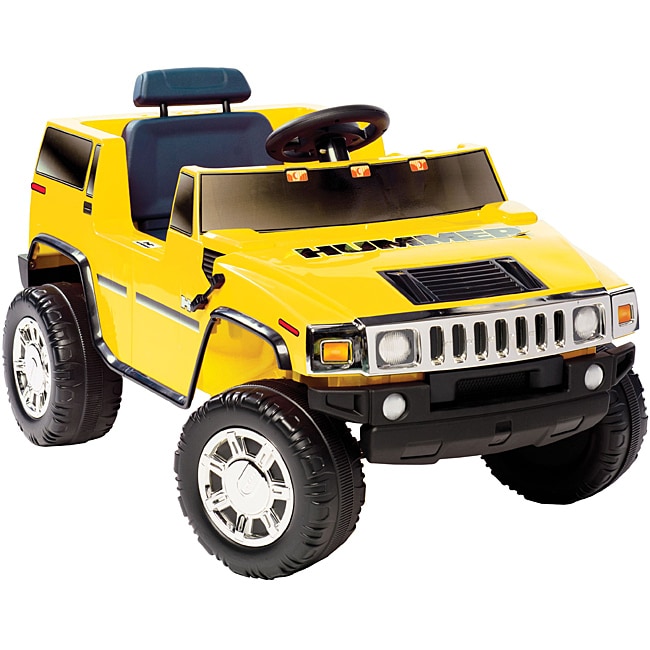 Yellow Hummer H2 Ride on (YellowModel 0571Officially licensedThe 6 volt battery propels one passengers at a maximum speed of up to 2.5 mphAuthentic Hummer features include chrome grill and hub caps, rugged tires, forward tilt hood to access battery compa