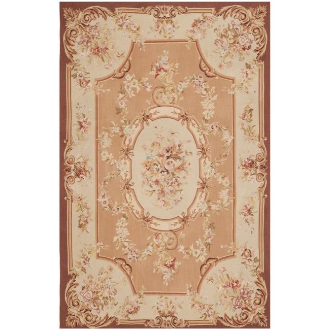 Hand knotted French Aubusson Peach Wool Rug (8 x 10)