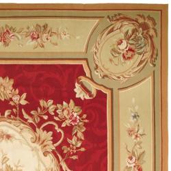 Hand knotted French Aubusson Weave Red Taupe Wool Rug (14' x 20') Oversized Rugs