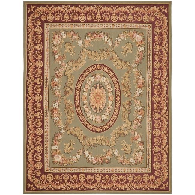 Hand knotted French Aubusson Taupe Red Wool Rug (12' x 15') Safavieh Oversized Rugs