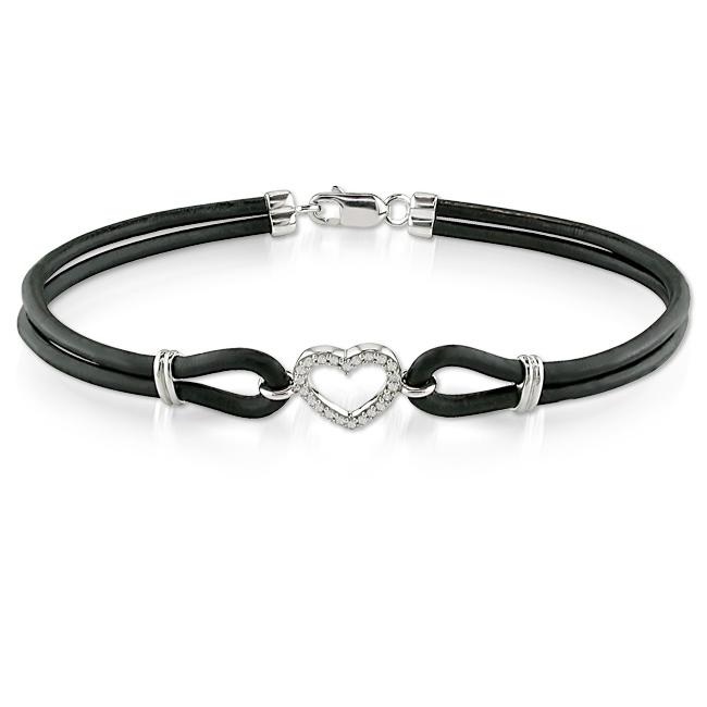   and Leather 1/10ct TDW Diamond Bracelet (H I, I2 I3)  