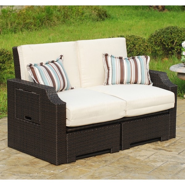 Wicker and Polyester Convertible Outdoor Sofa Chaise Lounger - Free