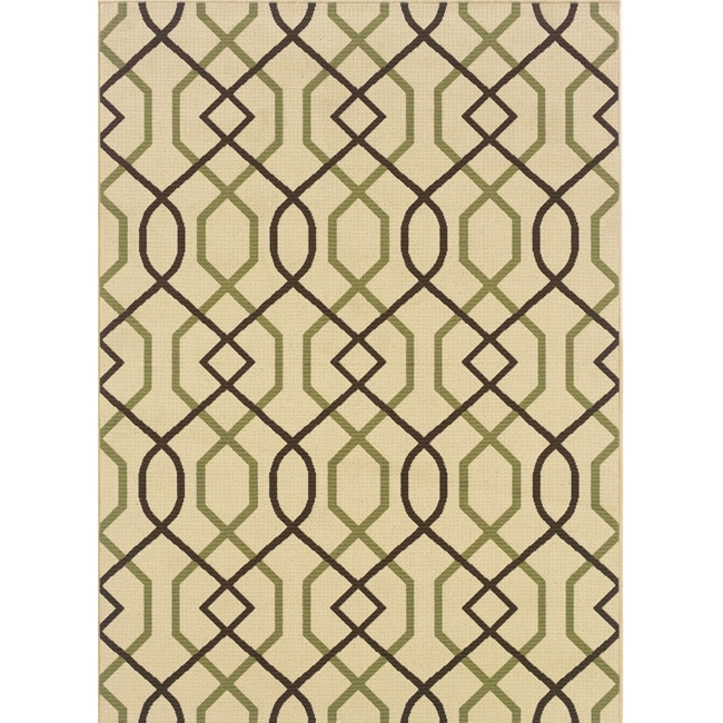 Ivory/brown Geometric print Outdoor Rug (86 X 13)