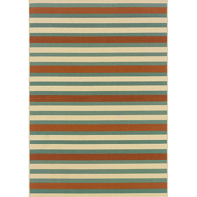 Blue/ Orange Outdoor Rug (86 X 13)