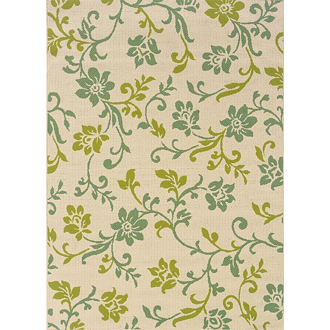 Contemporary Ivory/green Outdoor Area Rug (86 X 13)