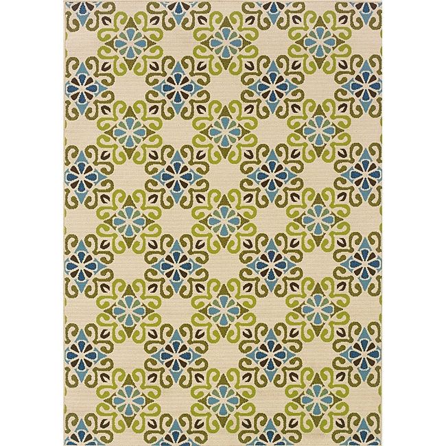 Ivory/ Blue Outdoor Area Rug (86 X 13)