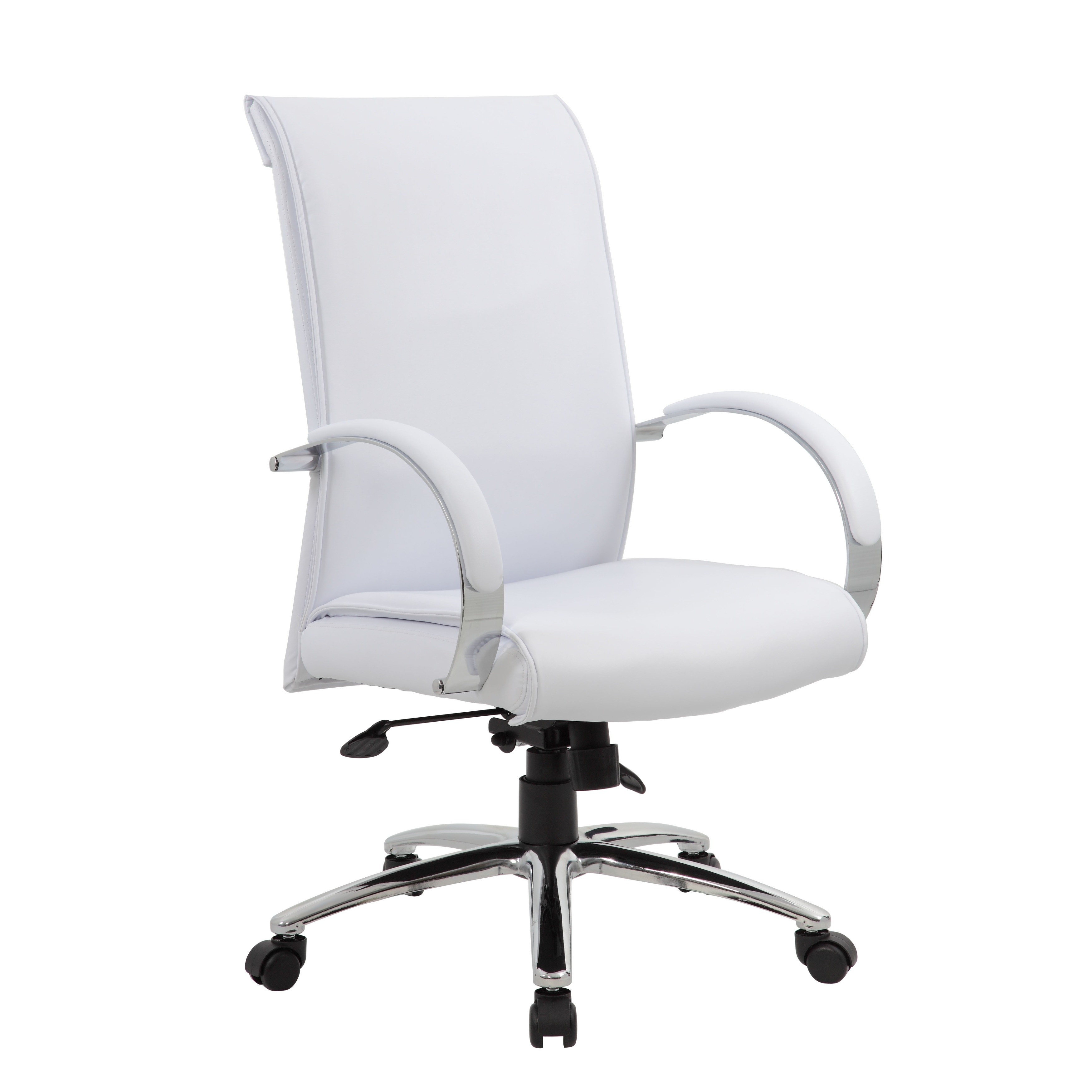 Boss Caresoft Plus Executive Chair (White or Black NOTE WHITE MAY BE CONSIDERED OFF WHITE OR CREAM. NOT A TRUE WHITE.Chrome finished 27 inch base and padded arm restsUpholstered in White Caresoft PlusPneumatic gas lift seat height adjustmentHooded double