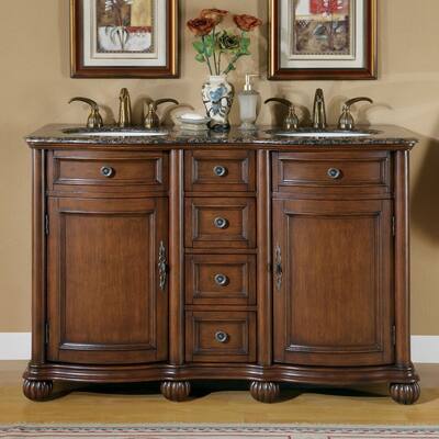Silkroad Exclusive Granite Stone Top 52-inch Double Sink Cabinet Bathroom Vanity