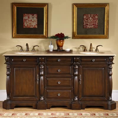 Silkroad Exclusive 72-inch Stone Countertop Bathroom Vanity Lavatory Double Sink Cabinet