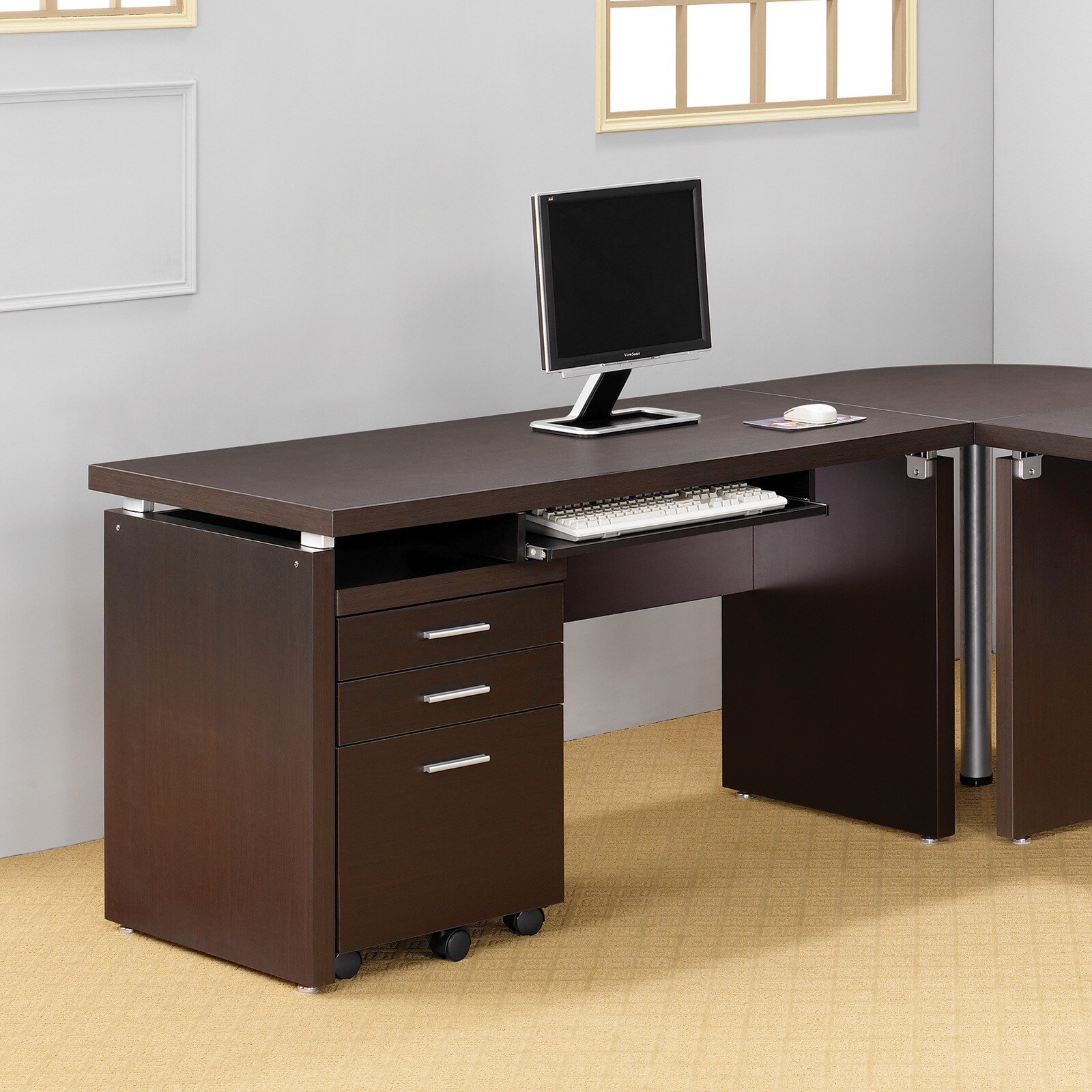 Shop Computer Desk With Keyboard Tray In Cappuccino On Sale