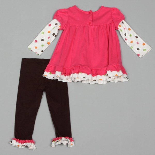 Rare Editions Girls Brown Fuchsia Cupcake Dress Leggings Outfit Set 2T New