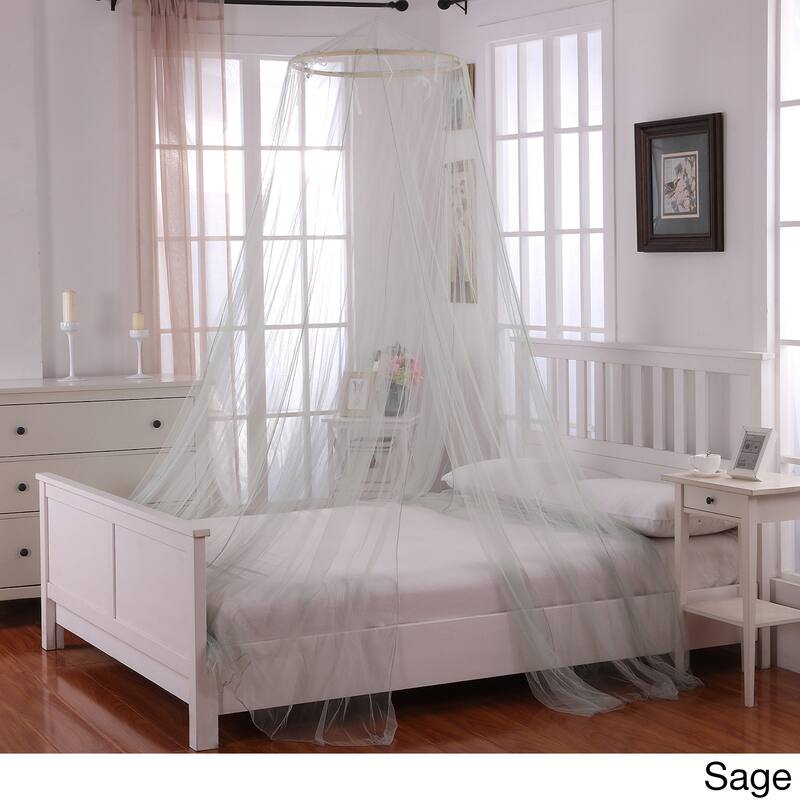 Oasis Sheer Moqsuito Net Round Hoop Bed Canopy - Sage