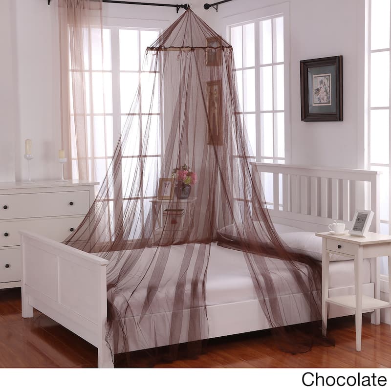 Oasis Sheer Moqsuito Net Round Hoop Bed Canopy - Chocolate