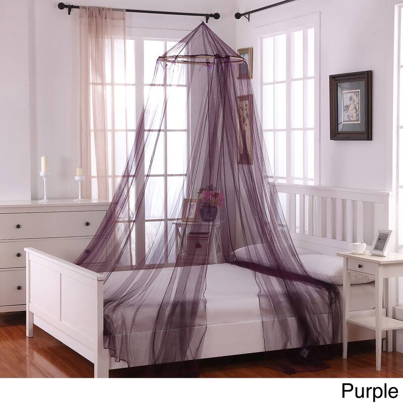 Oasis Sheer Moqsuito Net Round Hoop Bed Canopy - Purple