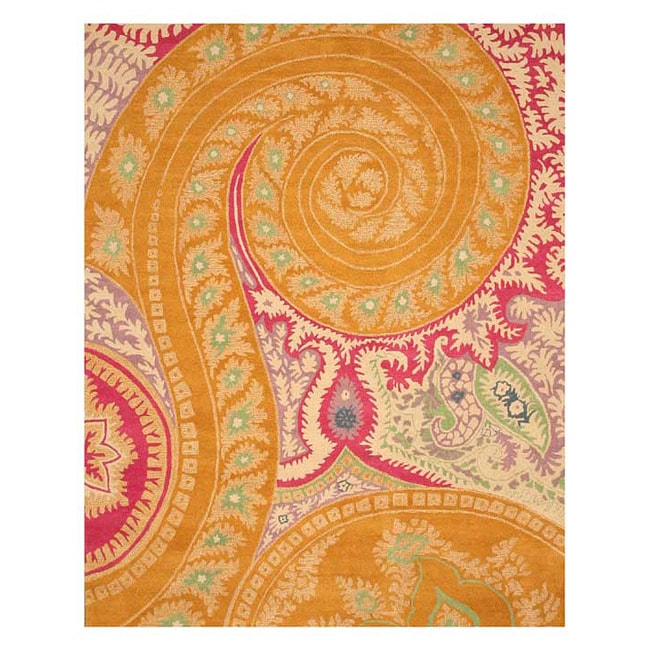 Hand tufted Paisley Orange Wool Rug (79 Square)