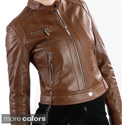 Shop United Face Women's Lambskin Moto Scuba Leather Jacket - Overstock - 6307792