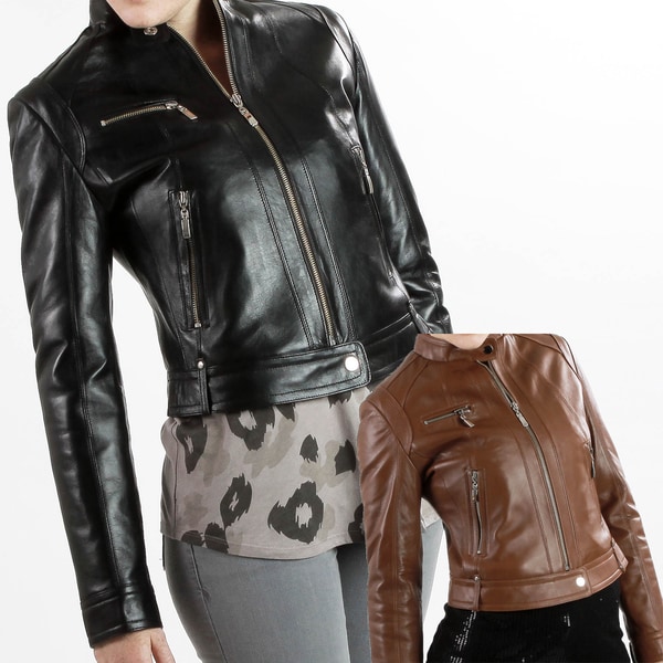 Shop United Face Women's Lambskin Moto Scuba Leather Jacket - Overstock - 6307792