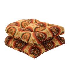 Pillow Perfect Brown/Orange Circles Outdoor Wicker Seat Cushions (Set of 2) Pillow Perfect Outdoor Cushions & Pillows