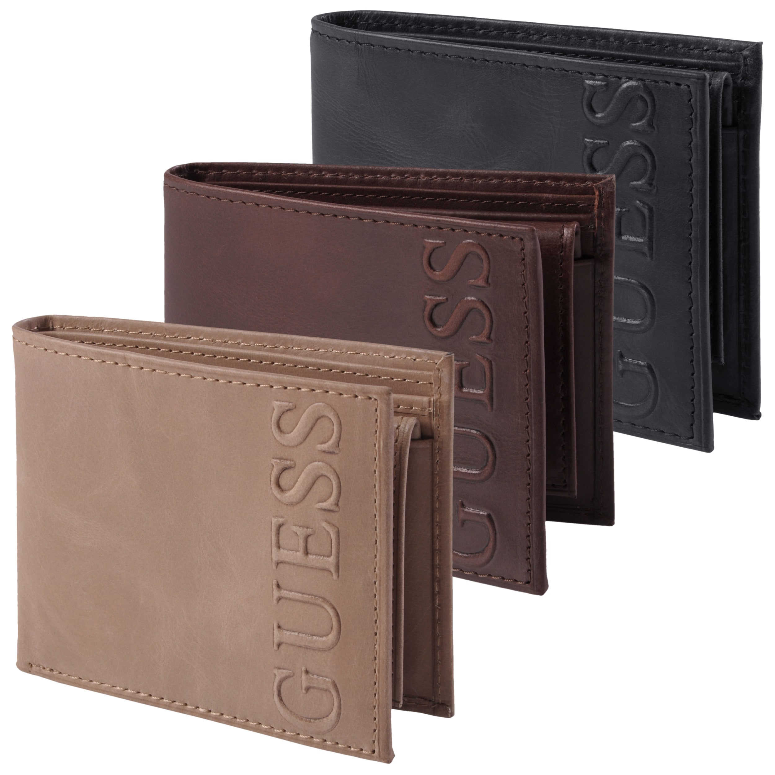Guess Men's Distressed Embossed Bi-Fold Passcase Wallet
