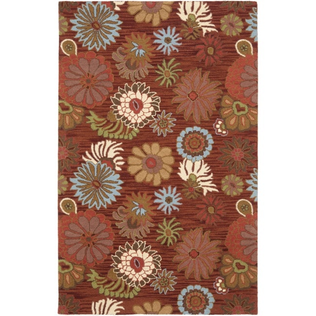 Handmade Blossom Red Wool Area Rug (4 X 6)