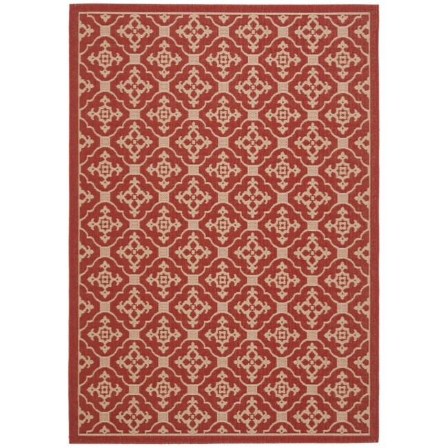 Safavieh Courtyard Poolside Red/ Cream Indoor/ Outdoor Rug - 8' x 11'2