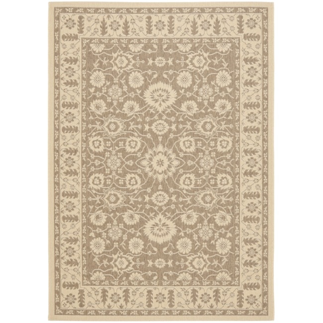 Power loomed Brown/cream Indoor Outdoor Rug (53x 77)