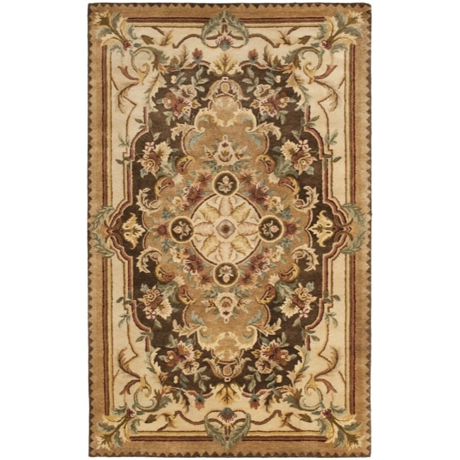 Safavieh Handmade Aubusson Creteil Brown/ Beige Wool Rug (4' x 6')