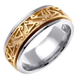 14k Two tone Gold Men's Celtic Triangle Design Wedding Band Men's Rings