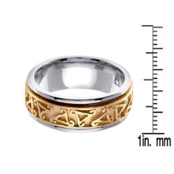 14k Two tone Gold Men's Celtic Triangle Design Wedding Band Men's Rings