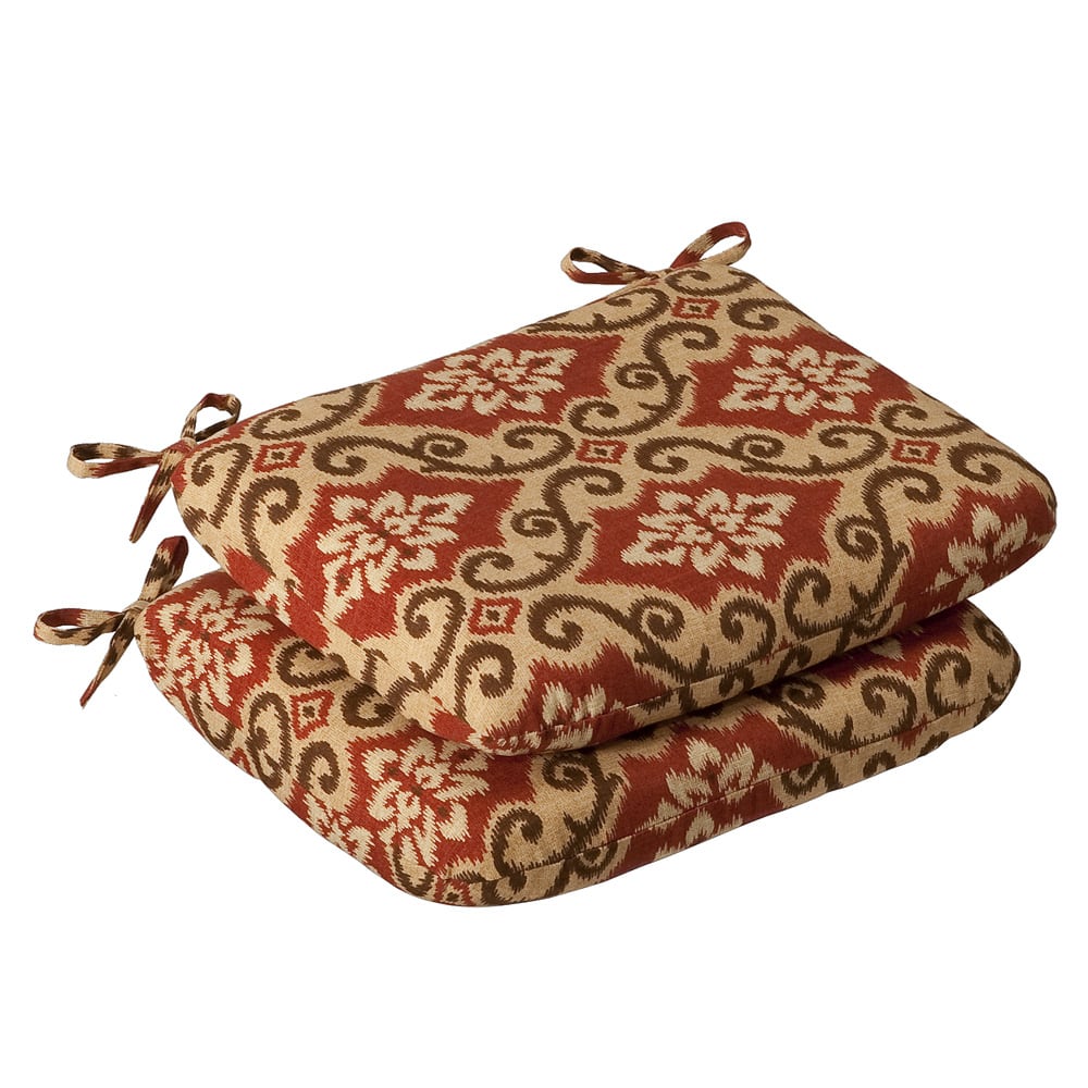 Pillow Perfect Outdoor Red/ Tan Damask Round Seat Cushion (Set of 2)