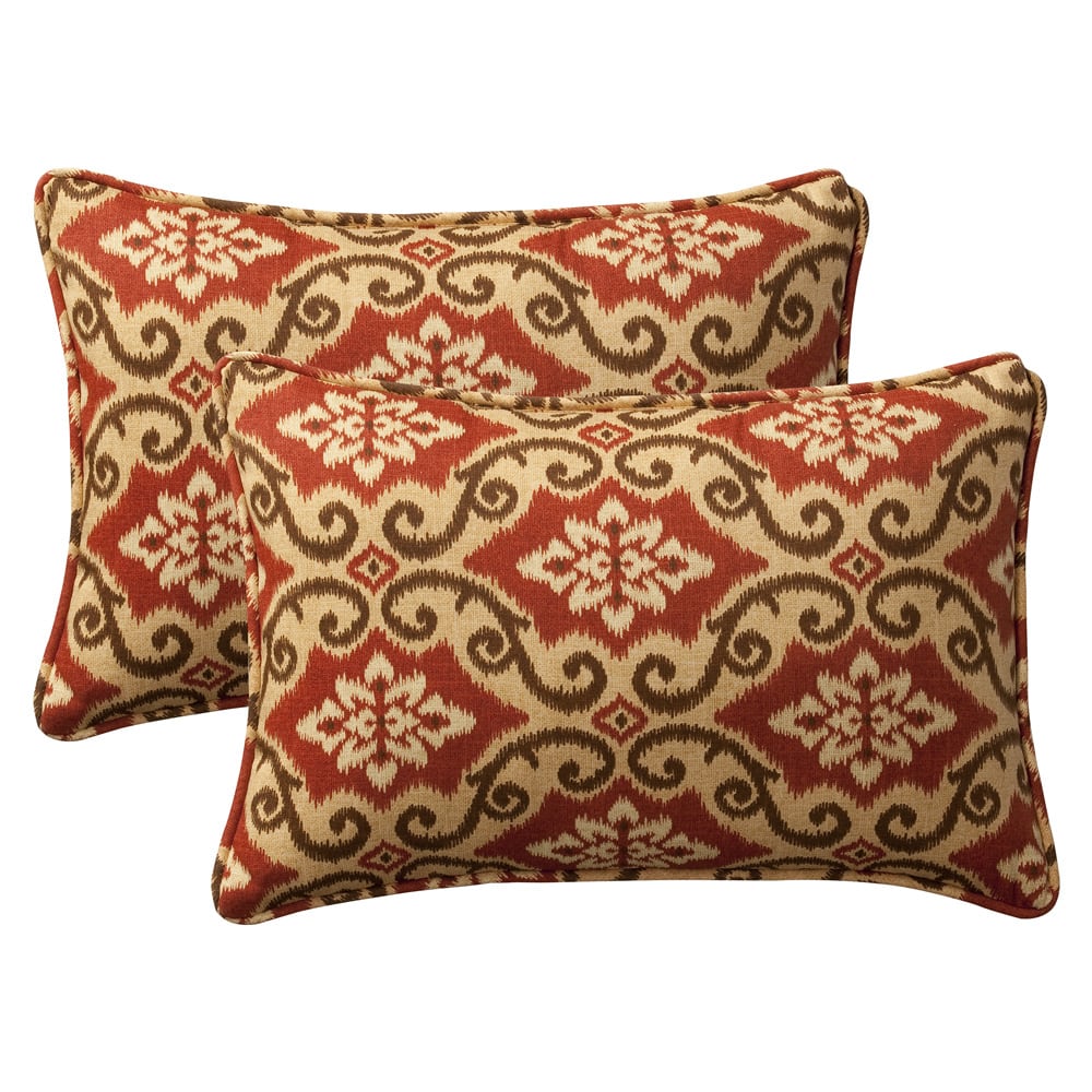 Pillow Perfect Decorative Red/ Tan Damask Outdoor Toss Pillows (Set of 2)