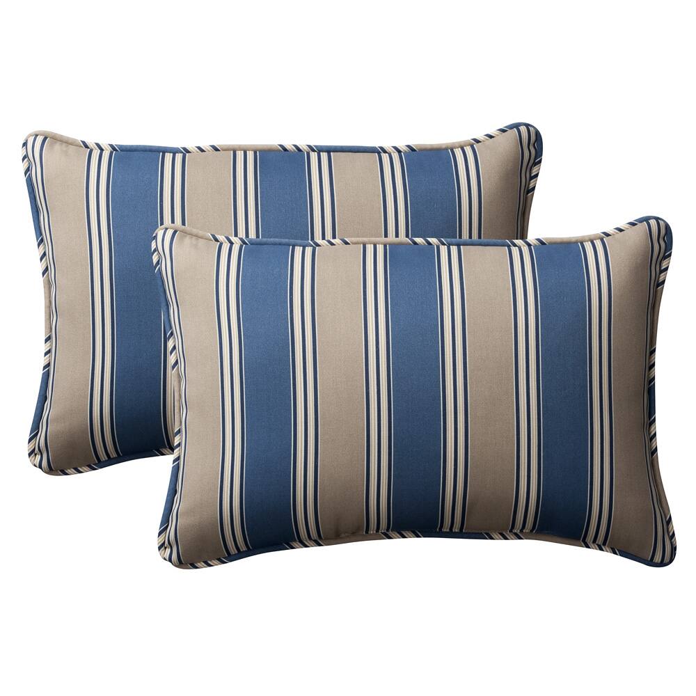 Pillow Perfect Decorative Blue/ Tan Striped Outdoor Toss Pillows (Set of 2)