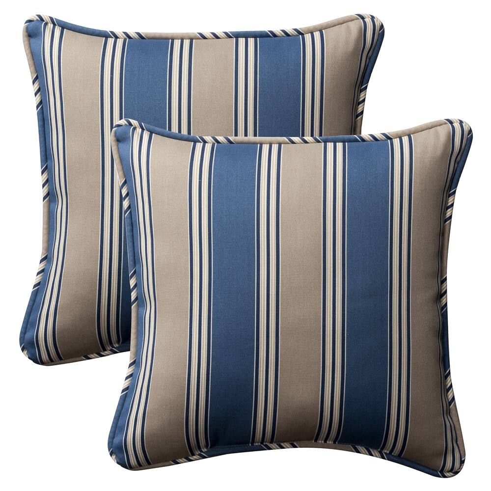 Pillow Perfect Outdoor Blue/ Tan Stripe Toss Pillows (Set of 2)