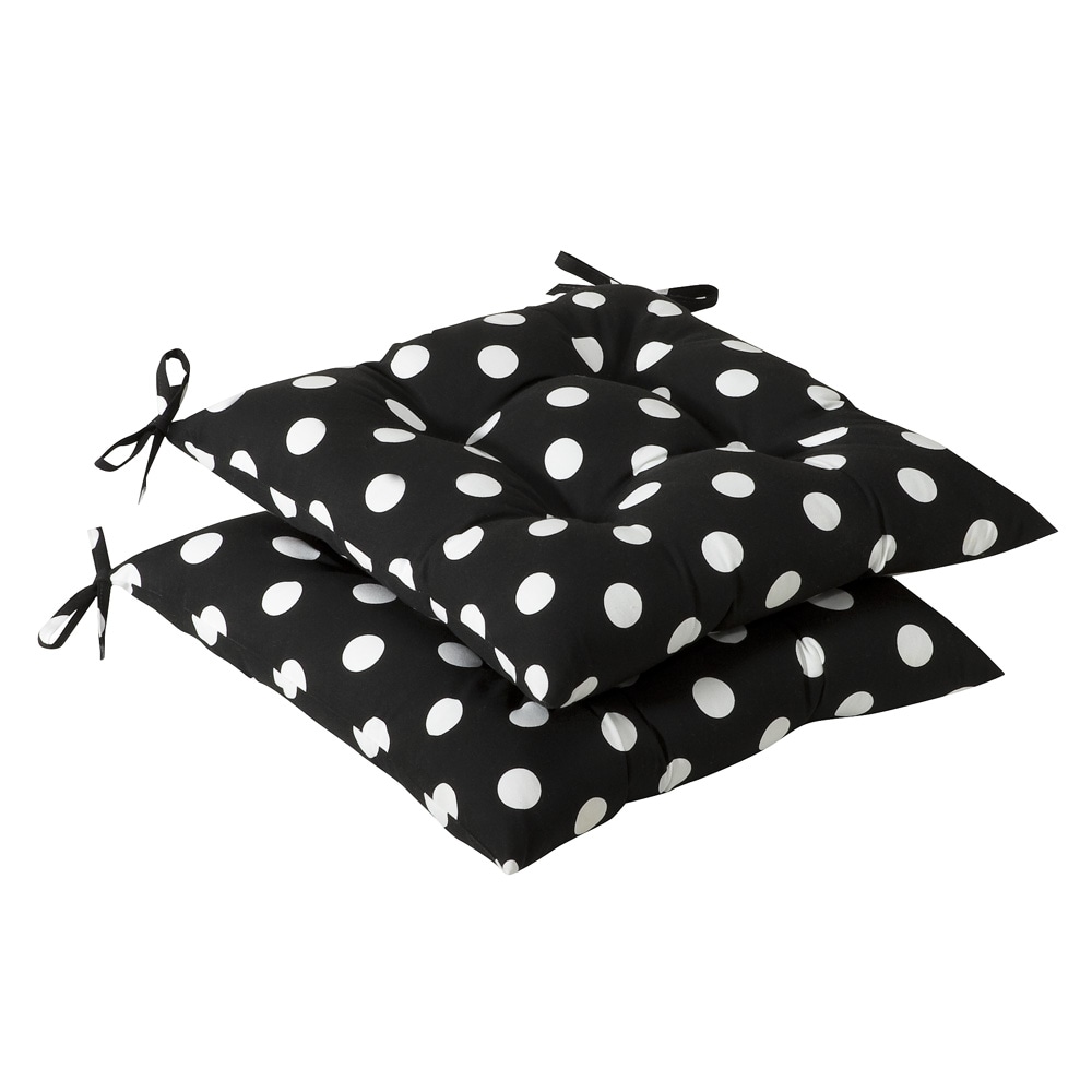 Pillow Perfect Outdoor Black White Polka Dot Tufted Seat Cushions Set of 2 L13937566