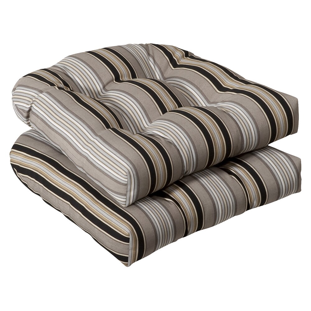 Shop Pillow Perfect Outdoor Black/ Beige Striped Seat Cushions (Set of