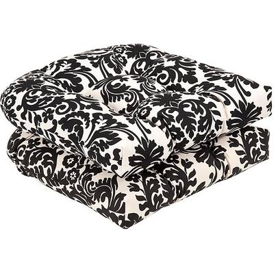 Pillow Perfect Outdoor Black/ Beige Damask Seat Cushions (Set of 2) - 19x19x5