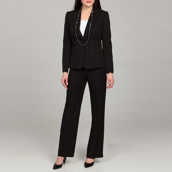 Tahari Women's Black/ Beige/ Brown Pinstripe Pant Suit - 13937348 ...