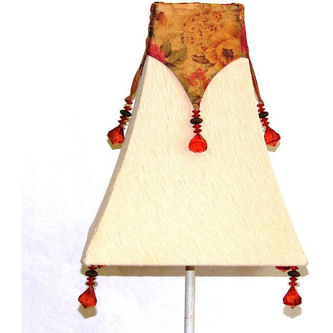 Beige Silk Shade with Beaded Floral Chiffon Drape