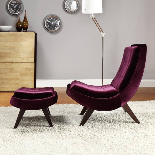 slide 2 of 5, INSPIRE Q Albury Purple Velvet Lounging Chair with Ottoman
