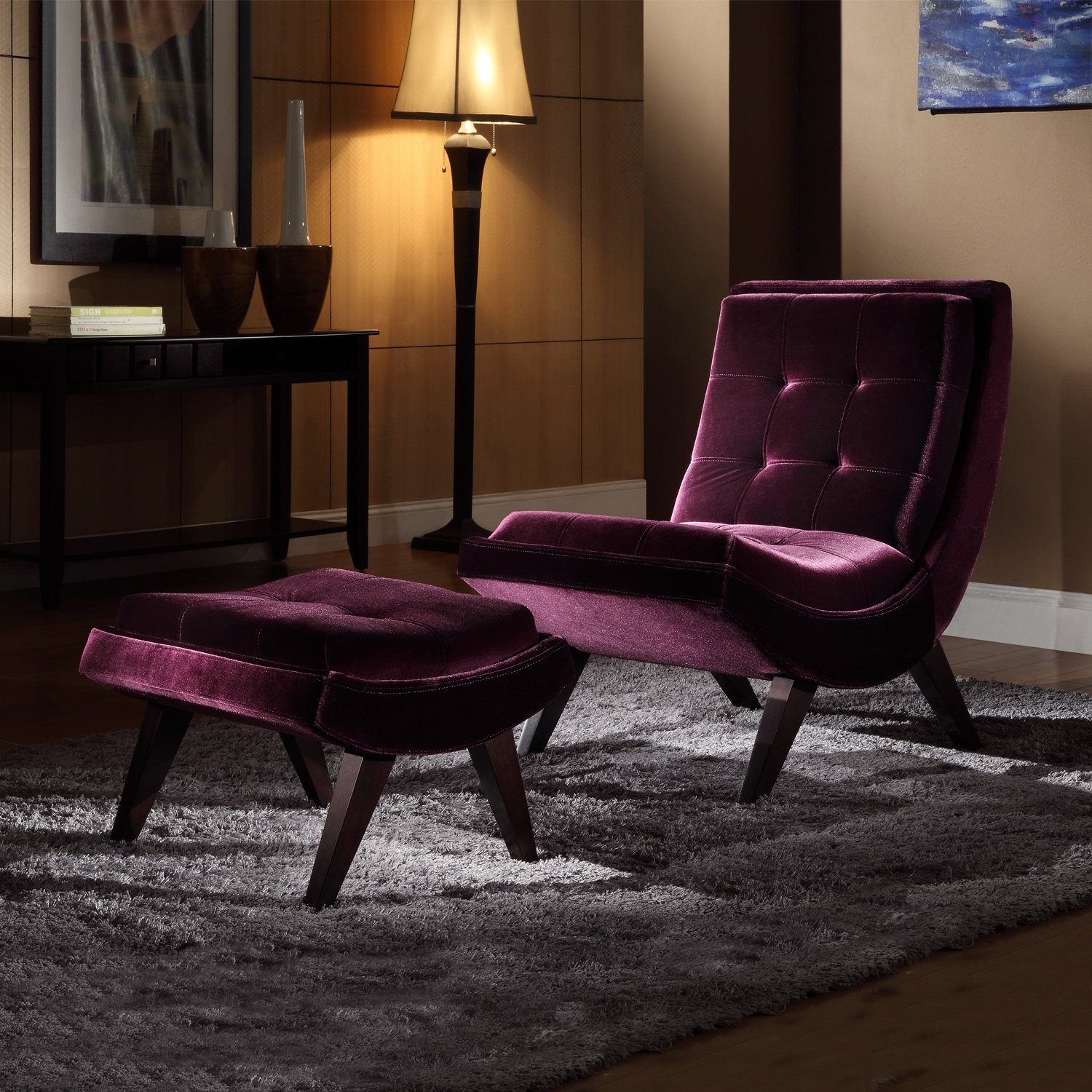 INSPIRE Q Albury Purple Velvet Lounging Chair with Ottoman Bed