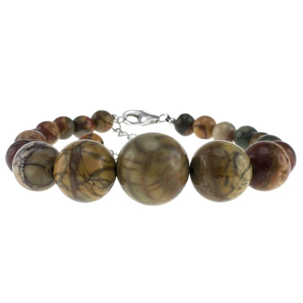 Pearlz Ocean Sterling Silver Picasso Jasper Bead Journey Bracelet