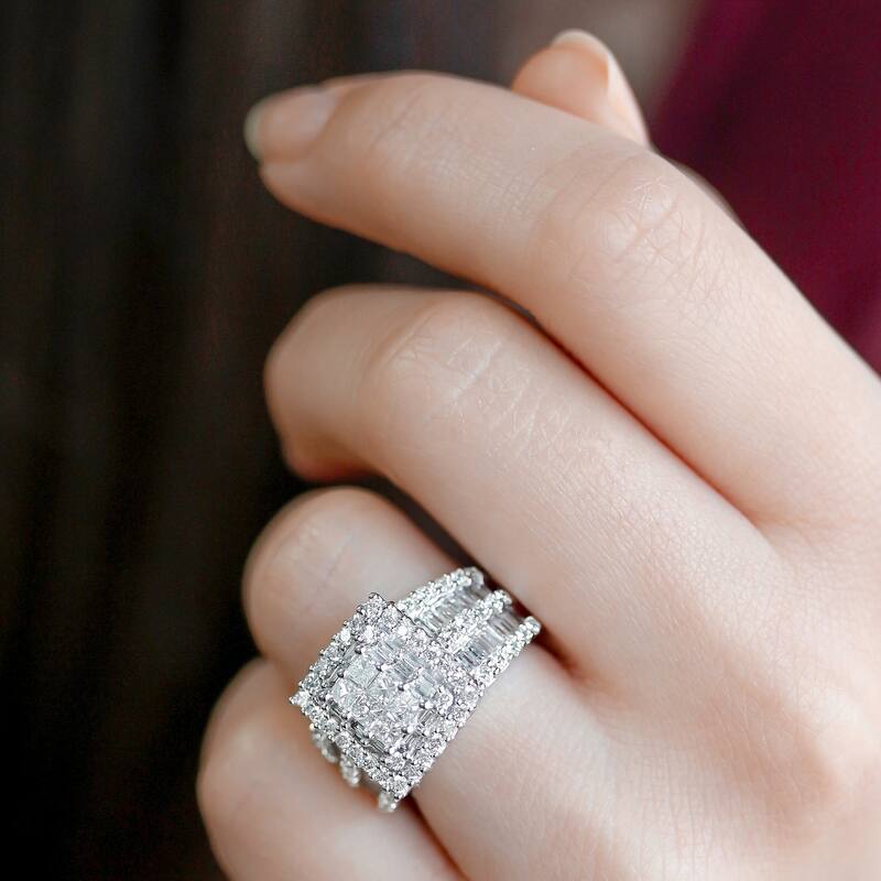 Kobelli - 2 Carats Natural Diamond 14k White Gold Square Frame Cluster Composite Gwen Ring