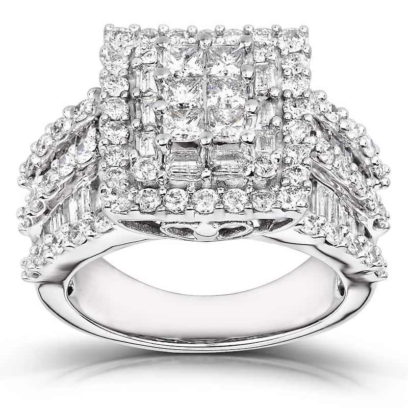 Kobelli - 2 Carats Natural Diamond 14k White Gold Square Frame Cluster Composite Gwen Ring
