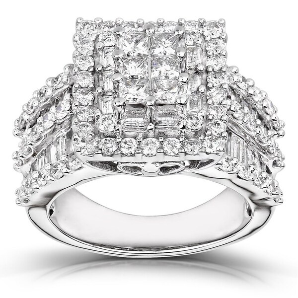 Annello by Kobelli 14k White Gold 2ct TDW Princess Diamond Square Frame Cluster Composite Ring (H-I, I2-I3)