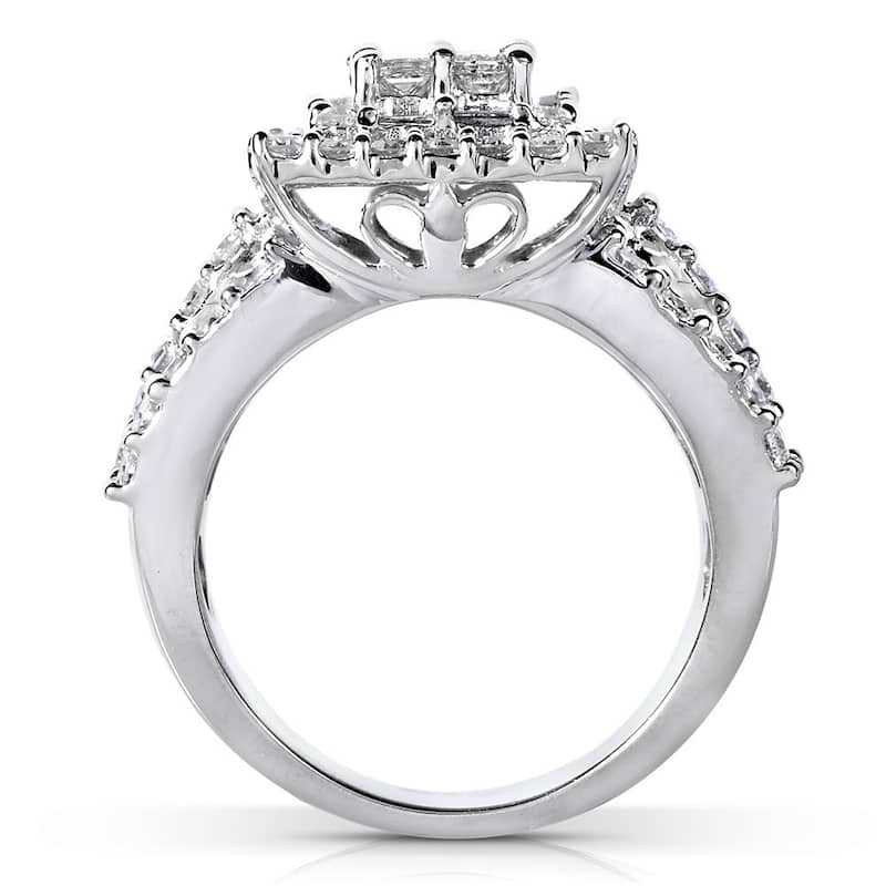 Kobelli - 2 Carats Natural Diamond 14k White Gold Square Frame Cluster Composite Gwen Ring