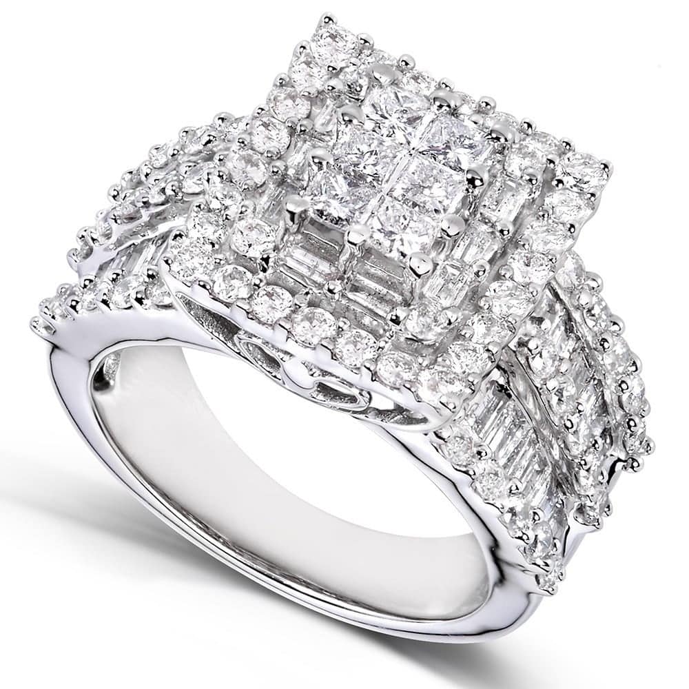 Kobelli - 2 Carats Natural Diamond 14k White Gold Square Frame Cluster Composite Gwen Ring